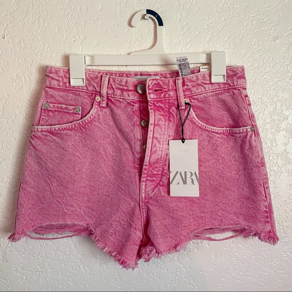zara pink denim cutoff shorts